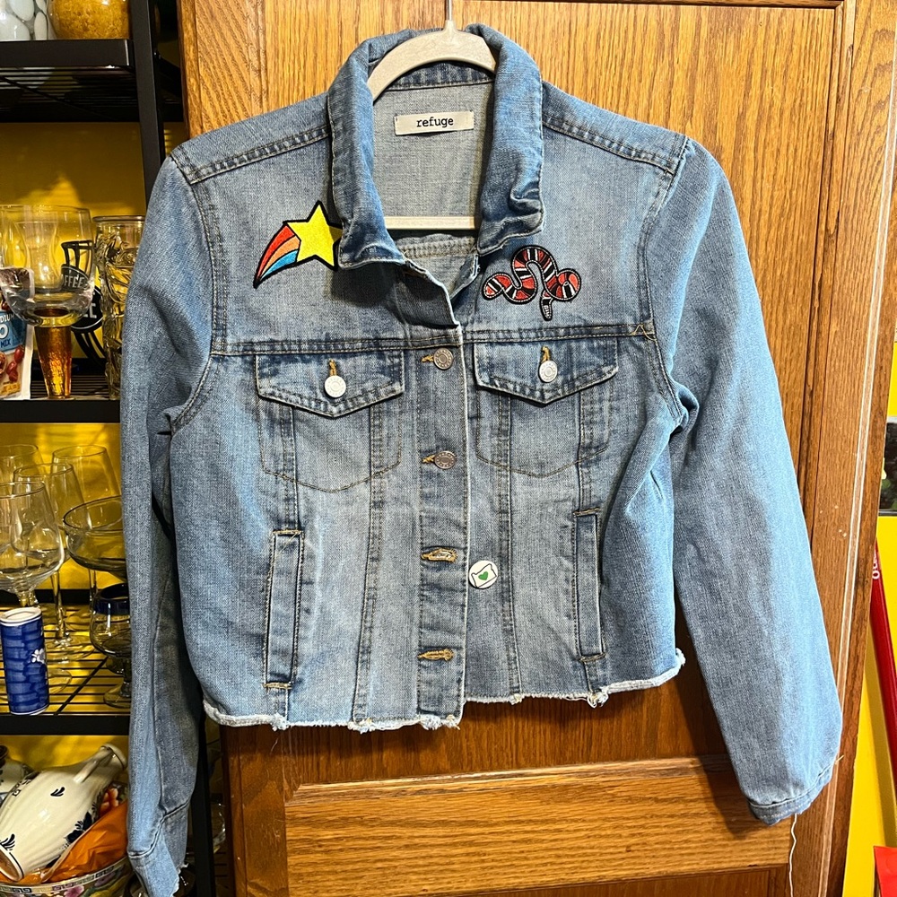 Refuge Denim Jacket with Patches size Medium - Picture 1 of 14